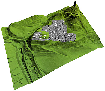 Results of magnometer survey adapted to a digital terrain model by Arctron.