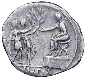Commanders Drusus and Tiberius present laurel branches to their stepfather Emperor Augustus, symbols of their victory over the Alpine tribes in 15 BC.