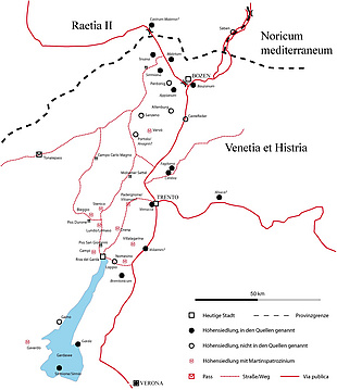 Höhensiedlungen der spätrömischen Provinz Venetia et Histria in Südtirol, im Trentino und um den Gardasee.